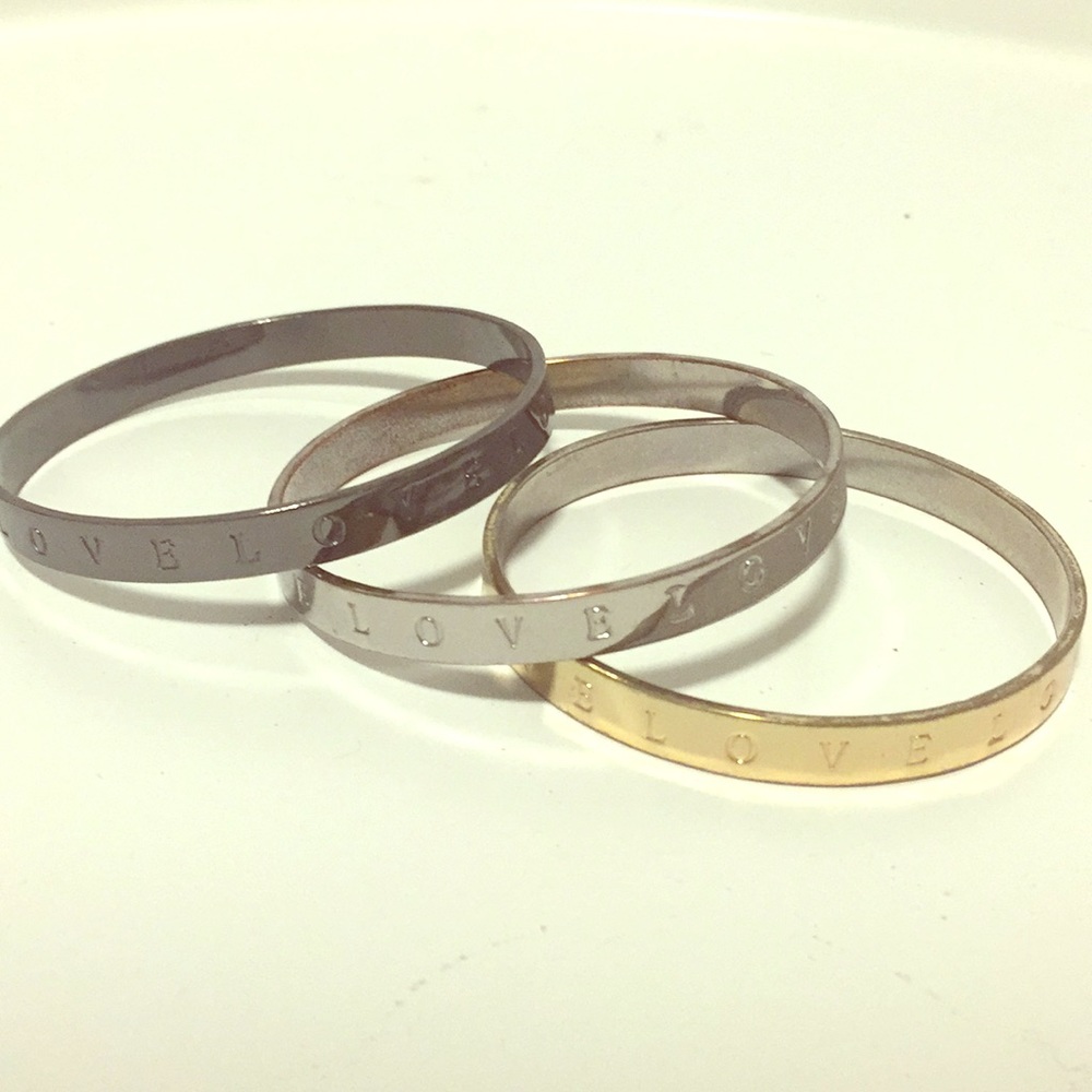 LOVE Bangles Set of 3: gold, silver, and gunmetal
